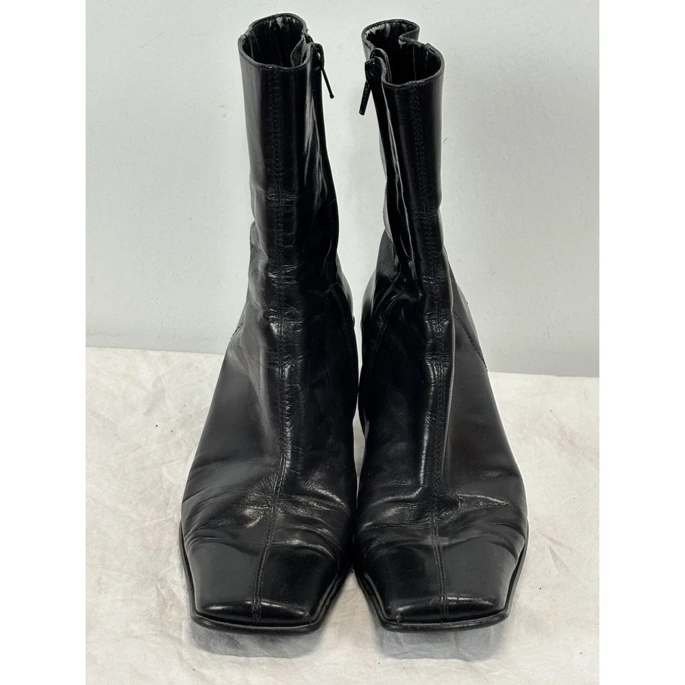 Vtg Y2K Nine West Square Toe Boots Women's 7 M Black Ankle Block Heel Witchy